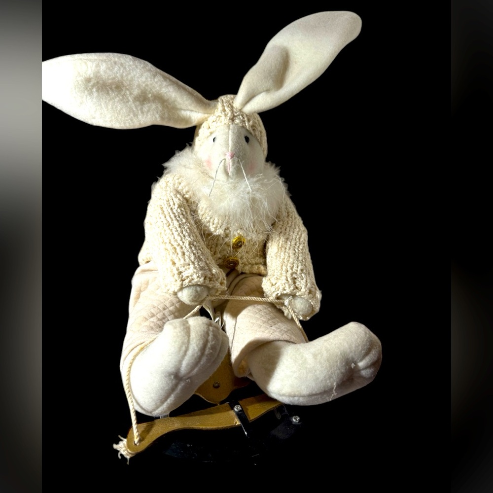 2001 Giftcraft Inc Among Friends “Belinda Bunny” with Feather Collar and sleigh.